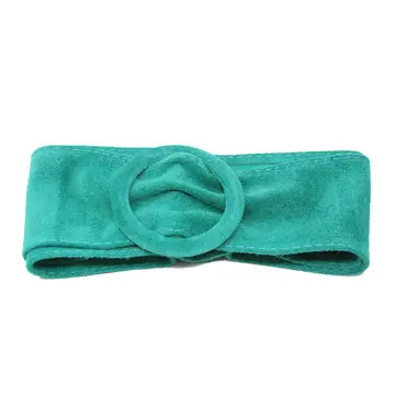 German Fuentes suede belt with circle buckle in teal