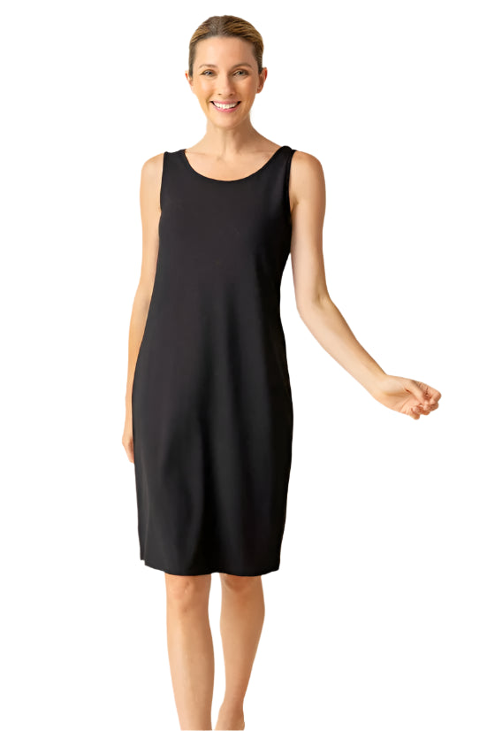 Habitat Core Travel Short Everything Dress in black, sleeveless scoop-neck knit shift, front view