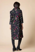 Habitat Crinkle Cotton Floral Lanai Dress in Black Floral Multi, jewel-toned floral crinkle cotton A-line shirtdress, back view