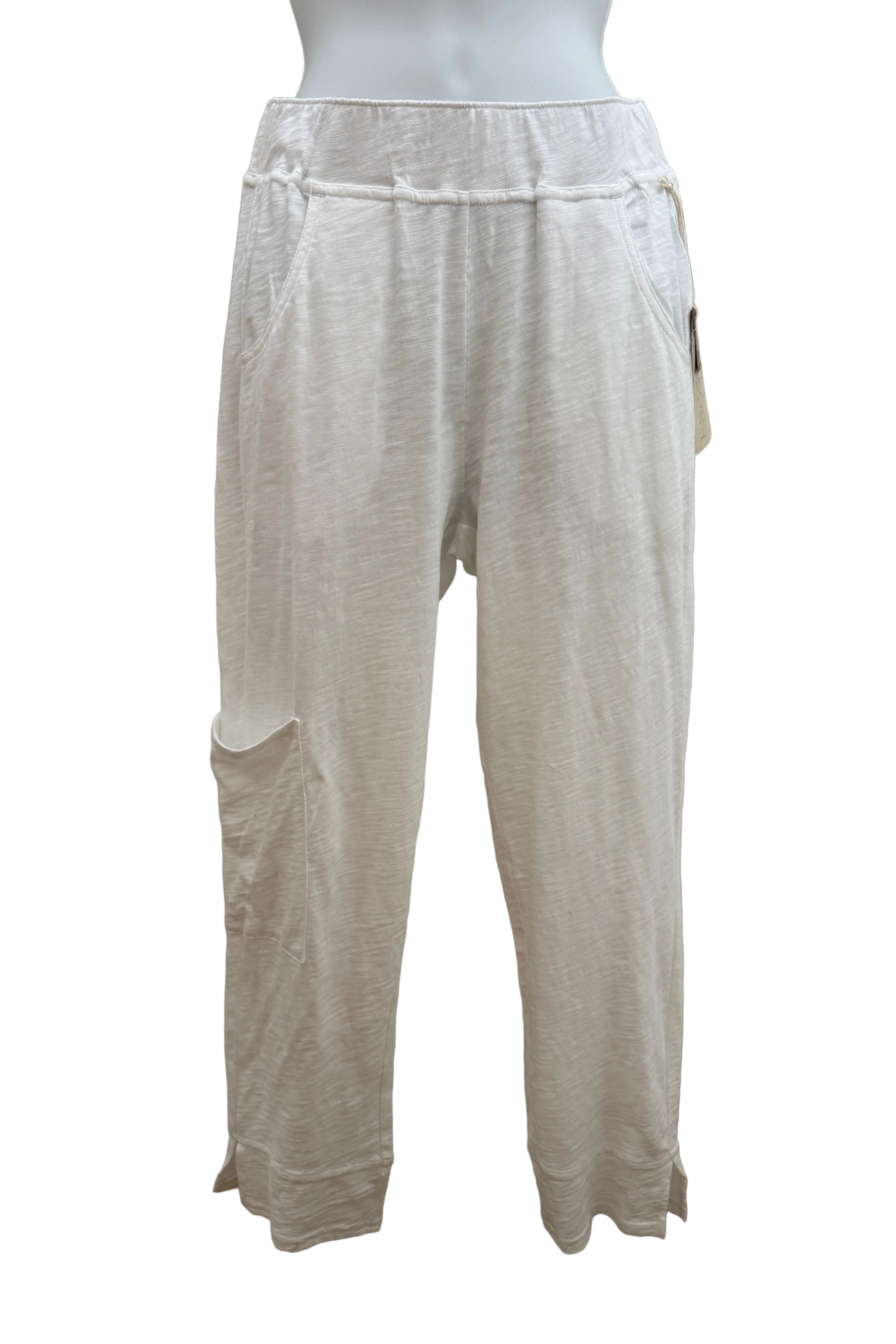 Habitat Edgewater Flood cropped cargo pant in white with elastic waist, front view