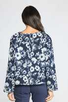 Back view of the Habitat Focus Floral Rolled Edge Pullover in navy floral print