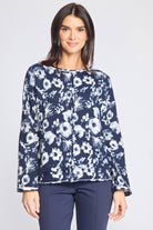 Habitat Focus Floral Rolled Edge Pullover in navy and white floral, front view
