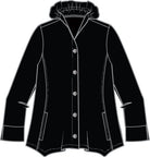 Flat sketch of the Habitat Rayon Jacquard Ruched Collar Shirt, black button-front with ruched collar, pockets and cuffed sleeves