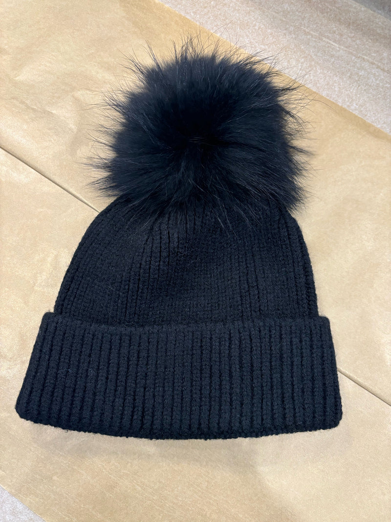 Cashmere like Beanie Fur pom