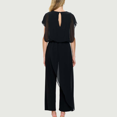 Last Tango Jumpsuit with Chiffon Overlay in Black, back view