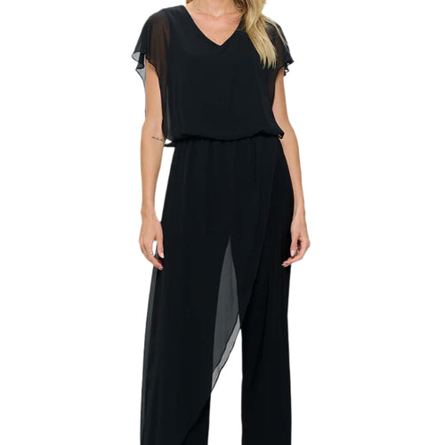 Last Tango Jumpsuit with Chiffon Overlay in Black