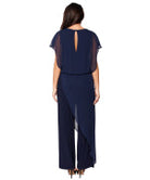 Last Tango Jumpsuit with Chiffon Overlay in Navy, back view