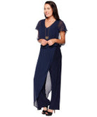 Last Tango Jumpsuit with Chiffon Overlay in Navy, front view