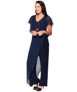 Last Tango Jumpsuit with Chiffon Overlay in Navy, front view