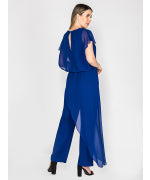 Last Tango Jumpsuit with Chiffon Overlay in Royal, back view