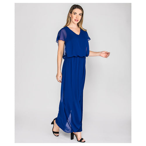 Last Tango Jumpsuit with Chiffon Overlay in Royal, chiffon overlay detail