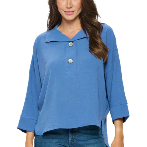 Last Tango Woven Half Placket Dolman Top in Cornflower – Ella Where She Shops