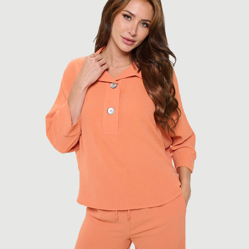 Last Tango Woven Half Placket Dolman Top in Spice – Ella Where She Shops