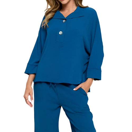 Last Tango Woven Half Placket Dolman Top in Teal – Ella Where She Shops