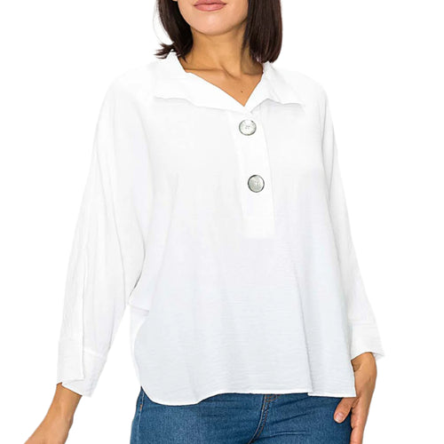 Last Tango Woven Half Placket Dolman Top in White – Ella Where She Shops