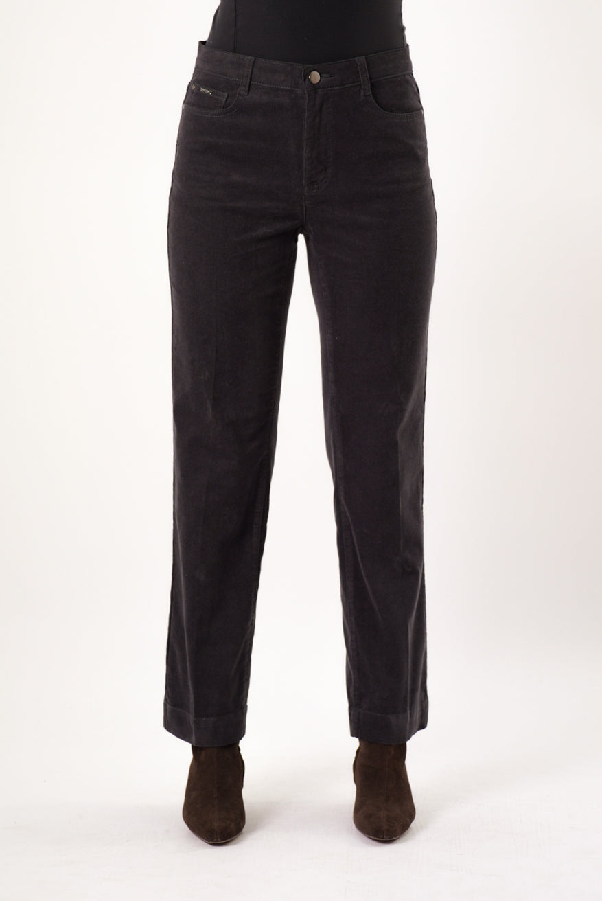 Lisette L Woven Charlene Corduroy 30" Straight Pant in charcoal, front view