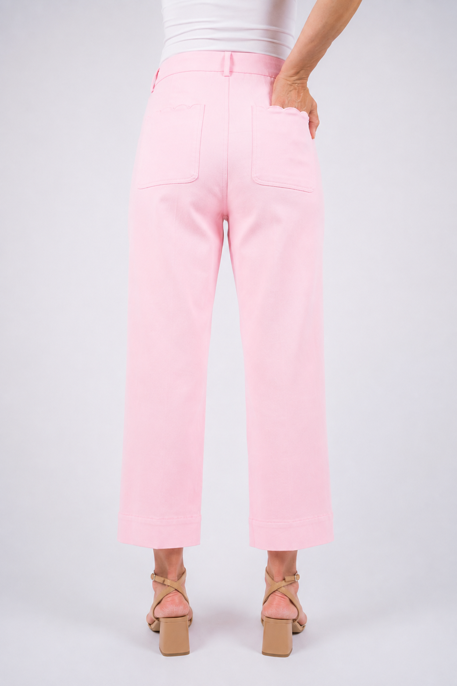 Lisette L Hampton 26" Wide Crop with Scallop Pocket in pink, back view