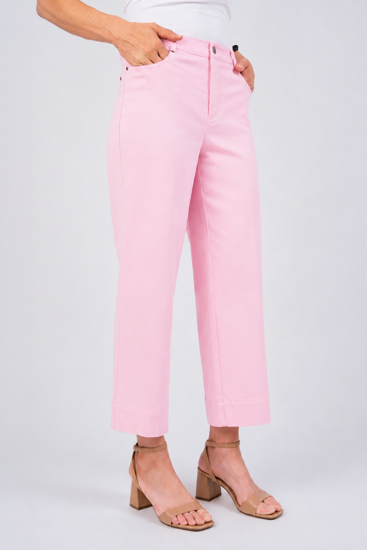 Lisette L Hampton 26" Wide Crop with Scallop Pocket in pink, front alternate view