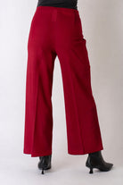 Back view of the Lisette L Jolie crepe wide ankle pant in garnet red