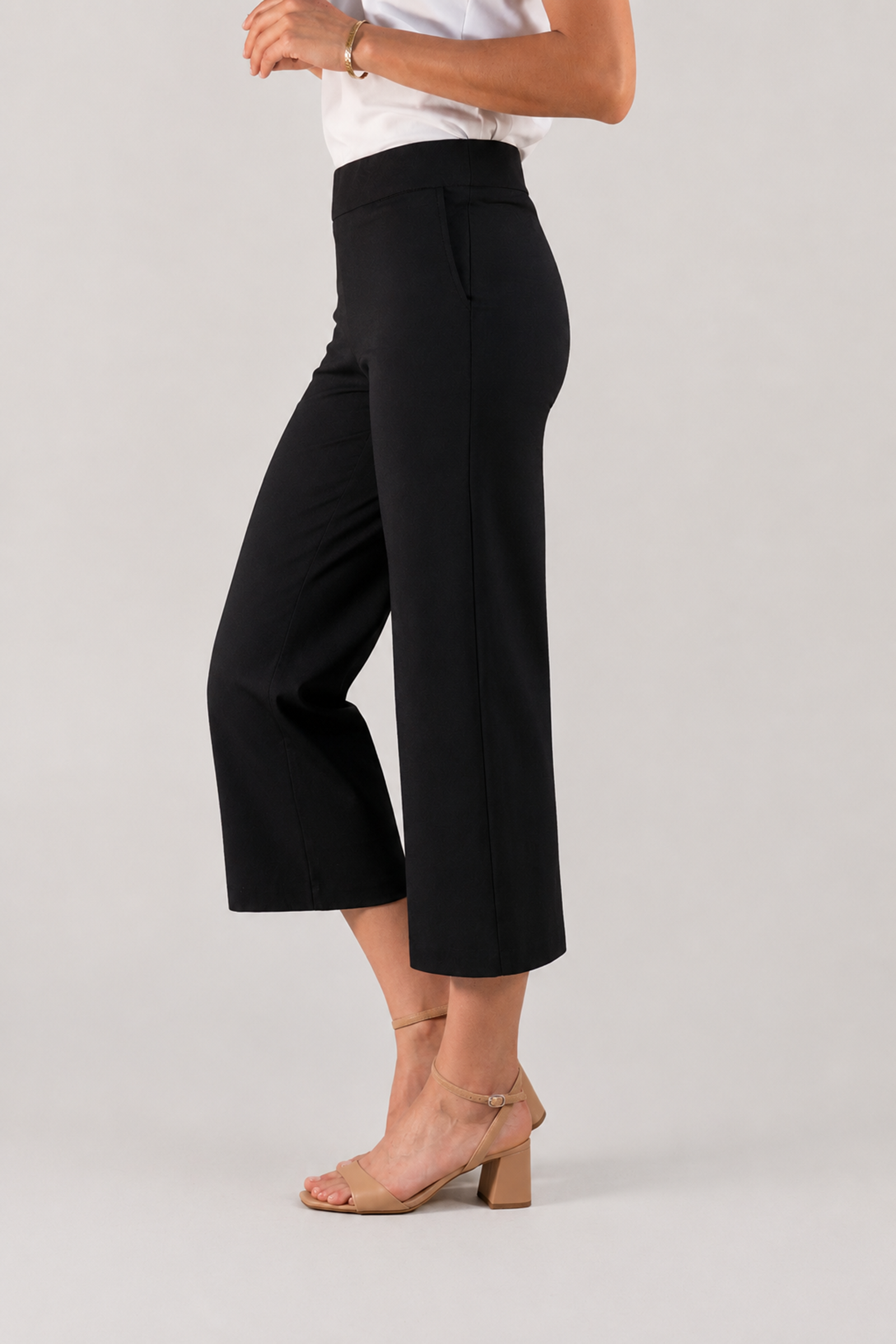 Lisette L Kathryne Crop Pant with Pockets in black and white, front alternate view
