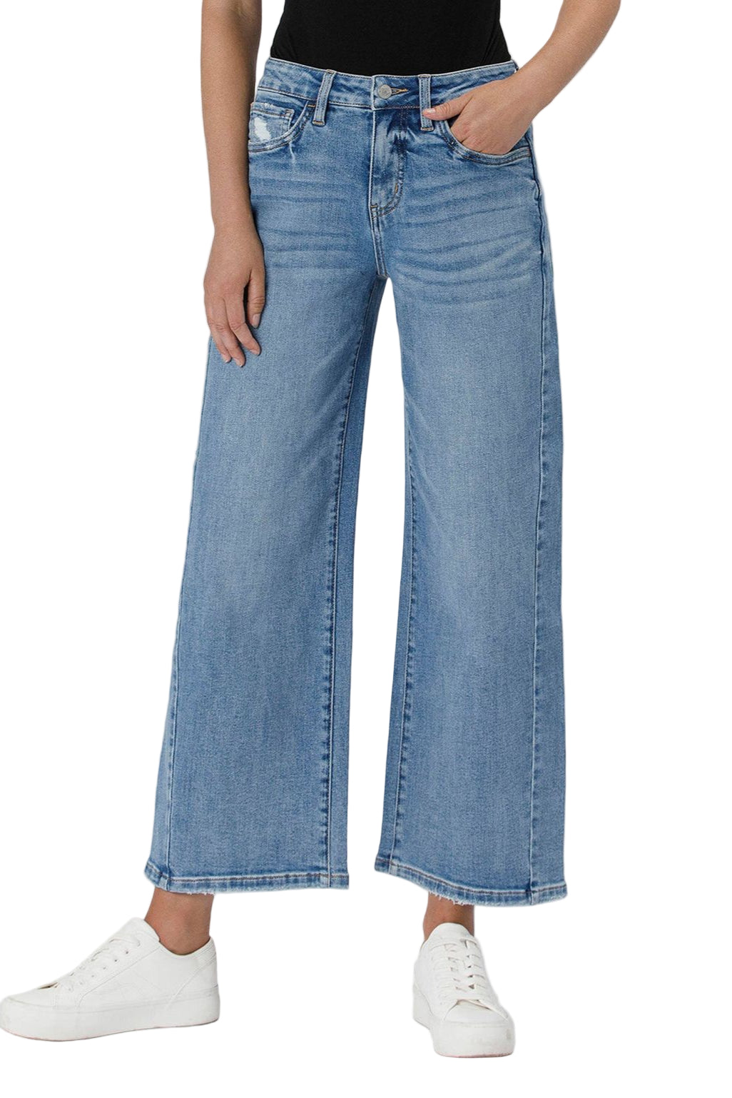 Lovervet by Vervet High Rise Baggy Wide Jeans, cropped wide leg, front view