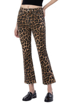 Lovervet by Vervet High Rise Leopard Kick Flare Jeans in leopard print, front view