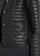 Lysse Agnes Quilted Vegan Leather Jacket in Black, close-up of the quilting and patch pocket