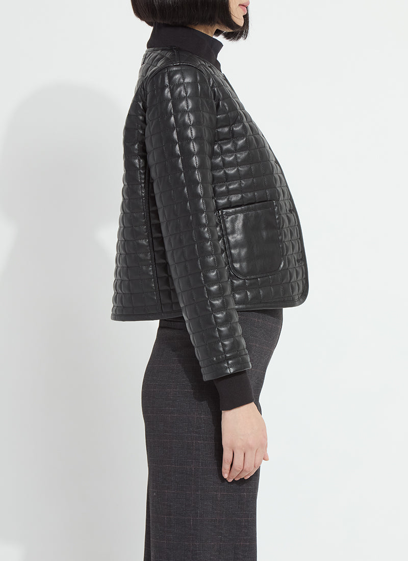 Lysse Agnes Quilted Vegan Leather Jacket in Black, side view