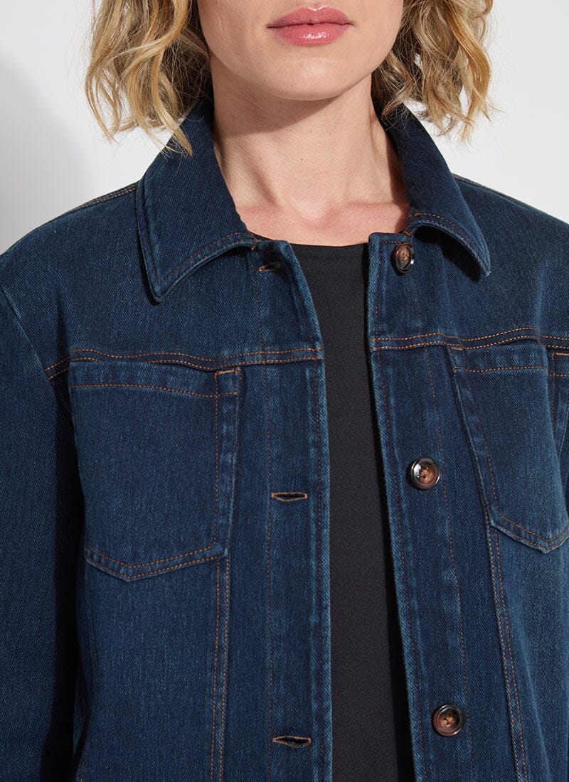 Back view of the Lysse classic denim jacket in indigo
