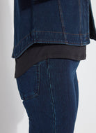 Detail view of the Lysse classic denim jacket in indigo