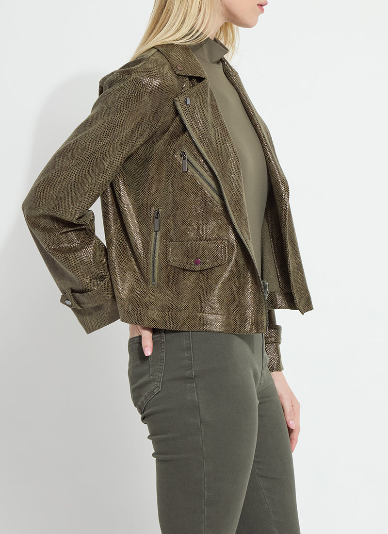 Lysse Emory Vegan Suede Moto Jacket in Woodland Snake, side view