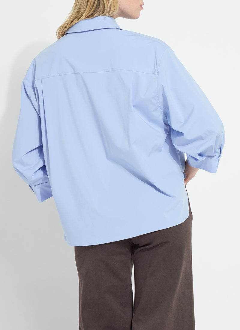 Lysse Enid Oversized Cropped Shirt in Forget Me Not Blue, back view