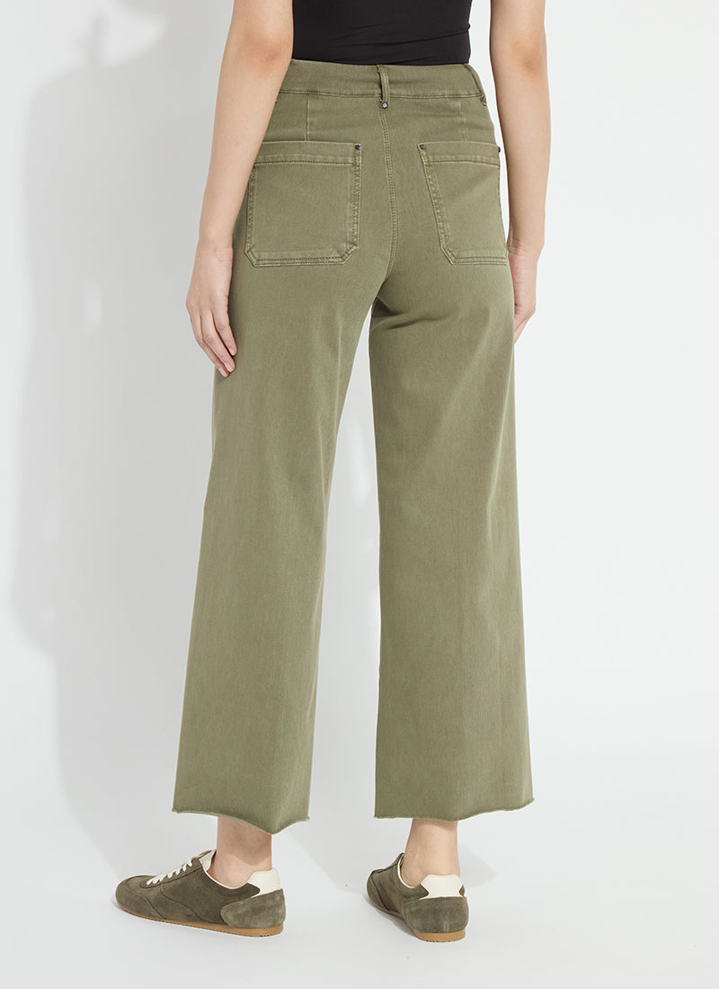 Lysse Erin Hi Waist Wide Leg Denim in Antique Wash Smoked Green, back view