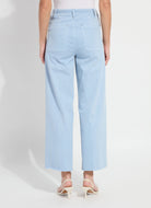 Side view of the Lysse Erin hi waist wide leg denim in antique wash chalk blue