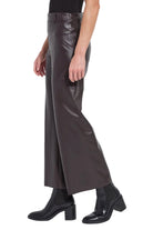 Side view of the Lysse hi waist vegan leather wide leg pant in kohl black