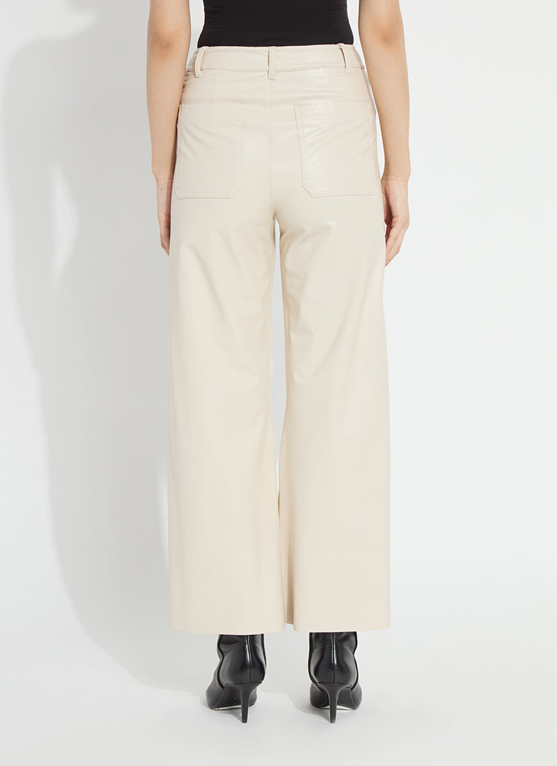 Lysse Hi Waist Vegan Leather Wide Leg Pant in Travertine, back view
