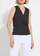 Lysse Inaya double layer crossover top in black, front view