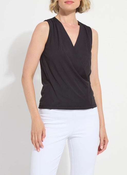 Lysse Inaya double layer crossover top in black, front view