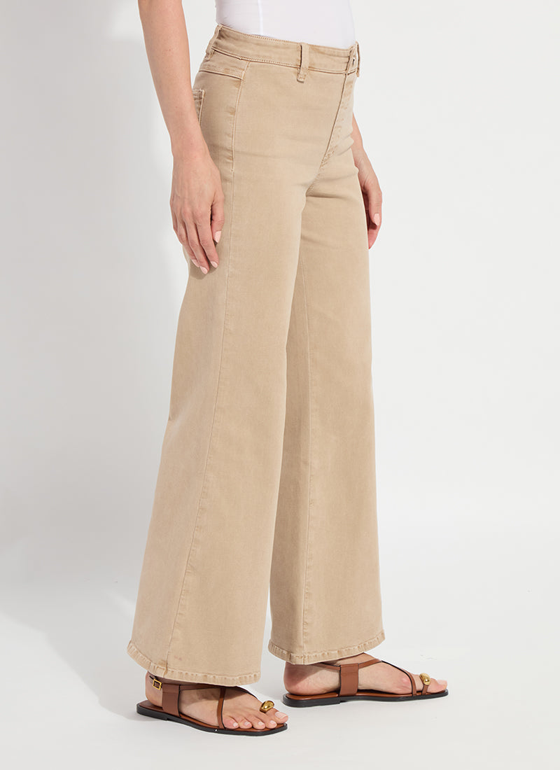 Lysse Iris wide leg everyday denim in desert khaki, front view