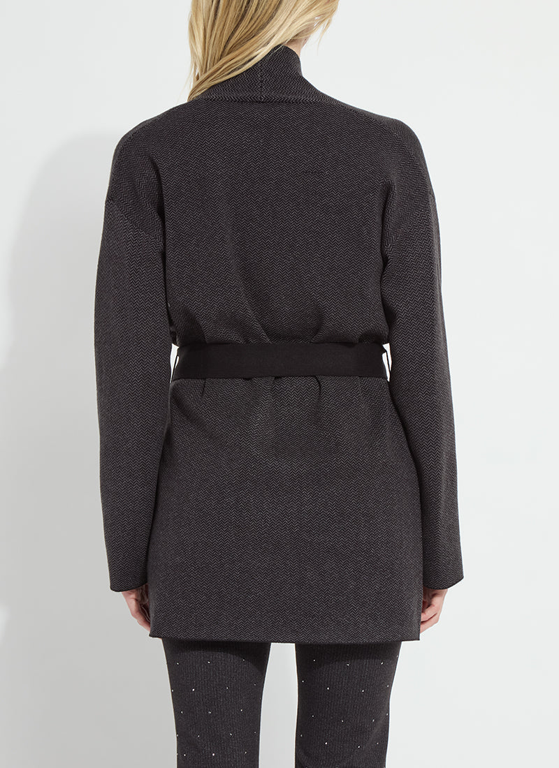 Lysse Laila Double Faced Belted Cardigan in Black Grey Melange, back view