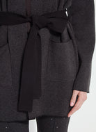Lysse Laila Double Faced Belted Cardigan in Black Grey Melange, close-up of the tie belt