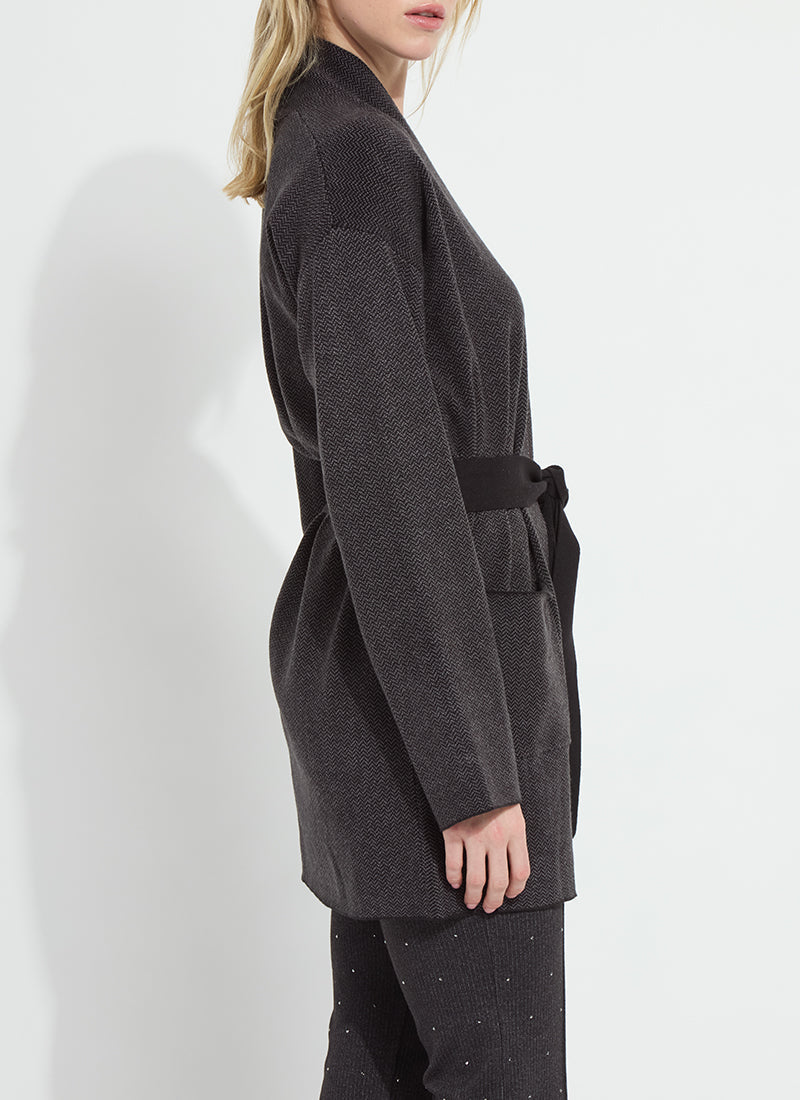 Lysse Laila Double Faced Belted Cardigan in Black Grey Melange, side view