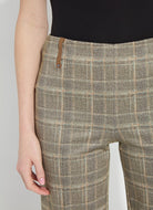 Lysse Livia Crop Pant in Smoked Green Plaid, close-up of the waistband tab detail