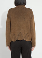 Lysse Rhea Cozy Rib Scallop Edge Pullover in Camel Black, back view