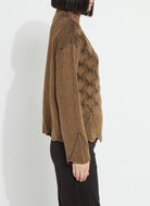 Lysse Rhea Cozy Rib Scallop Edge Pullover in Camel Black, side view