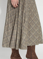 Lysse Sabrina Ponte Pleated Midi Skirt in Smoked Green Plaid, close-up of the pleats
