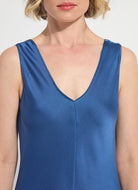 Back view of the Lysse Sakura bias handkerchief dress in Palermo blue