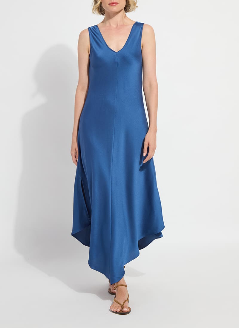 Lysse Sakura bias handkerchief dress in Palermo blue, front view