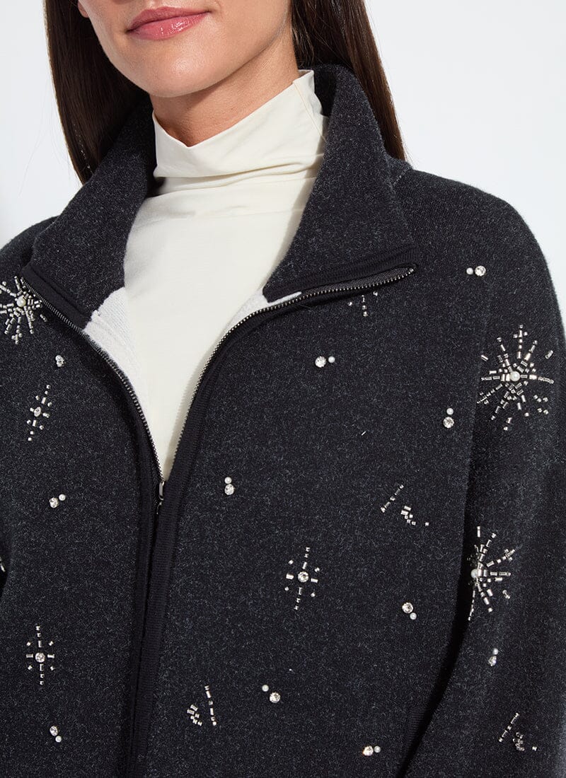 Back view of the Lysse Scottie embellished jacket in charcoal