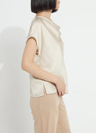 Lysse Yasmin Drape Neck Sleeveless Blouse in Travertine, side view